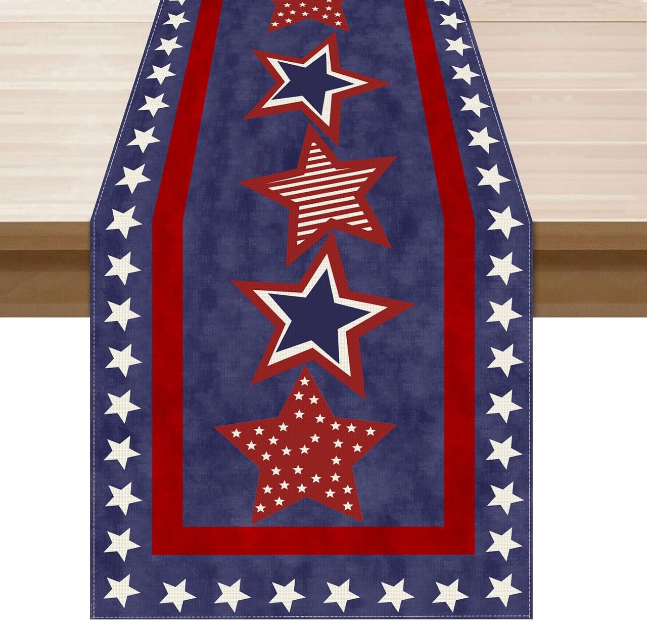 Blue Patriotic Red White Stars America 4th of July Memorial Day Independence Day Table Runner Decoration for Home Kitchen Holiday Party